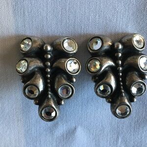 Vintage Silver Clip-On Earrings with Rhinestones